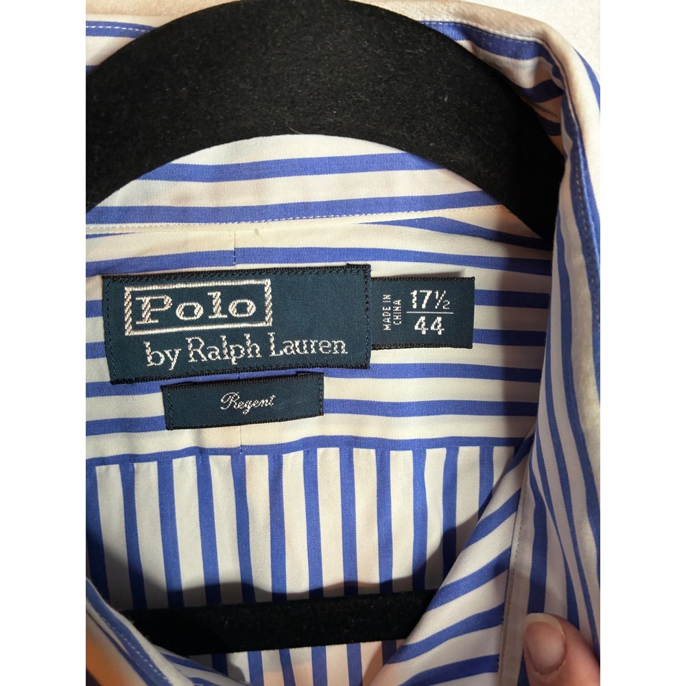 Polo Ralph Lauren Regent Dress Shirt Mens 17.5 44 Blue White Striped Long Sleeve - Picture 4 of 9